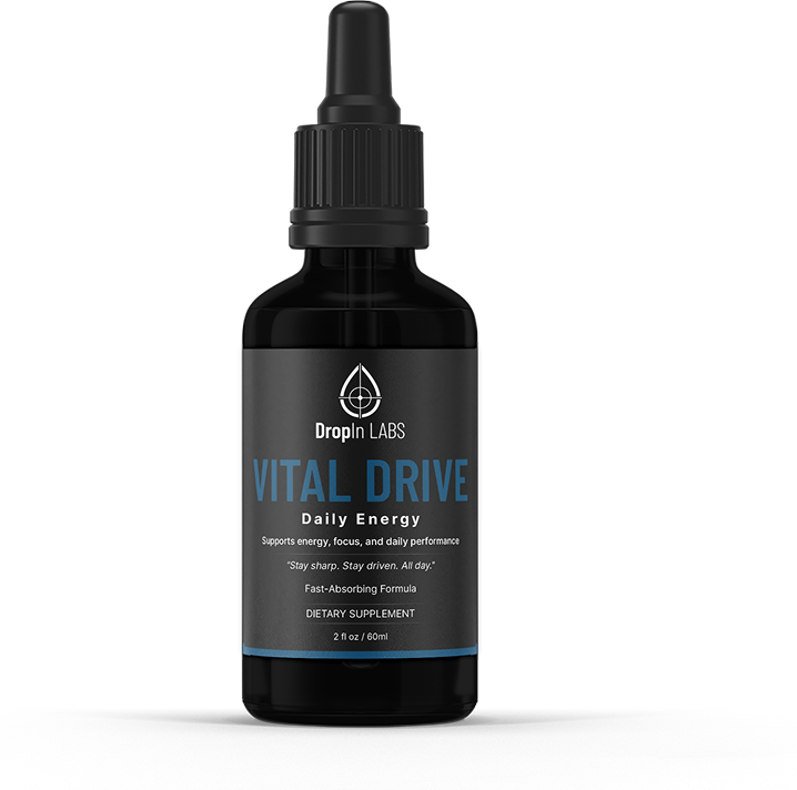 DropIn Labs Vital Drive daily energy dietary supplement bottle