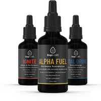 DropIn Labs Alpha Fuel, Ignite & Tali Drive hormone foundation supplement bottles
